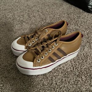Tan leather adidas sneakers